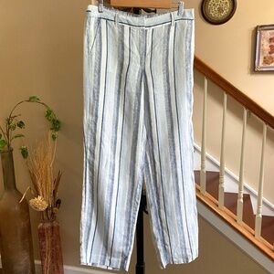 Talbots Blue and Cream Striped 100% Linen Wide Leg Pants Size 6